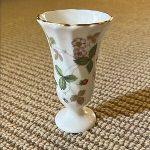 Wedgwood Floral Porcelain Vase with Gold Trim, strawberries
